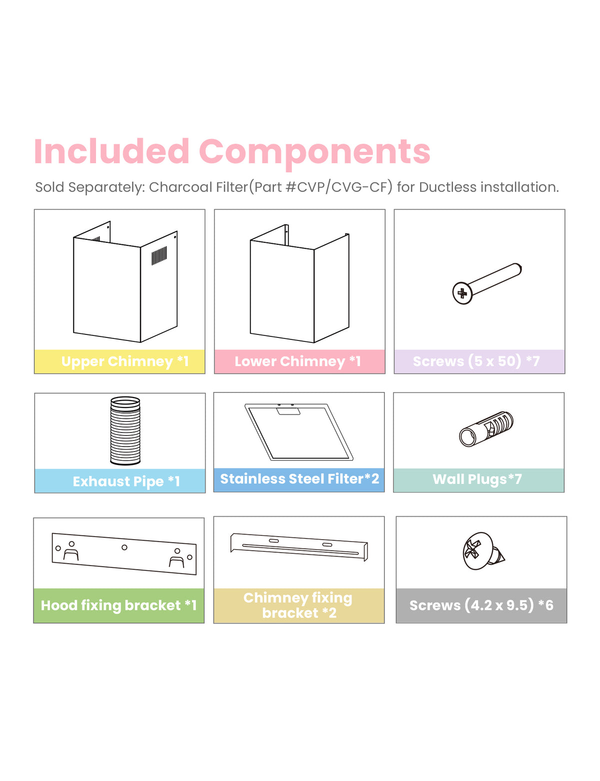 parts included with the comfee curved glass range hood