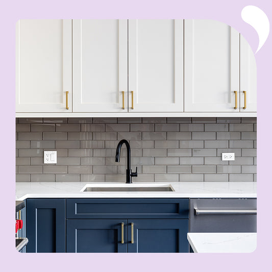 dark blue and white kitchen
