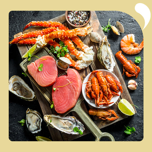lots of seafoods on the table