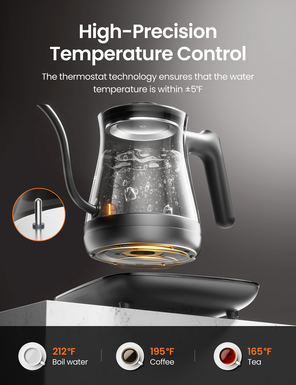 Precise temperature control for kettle