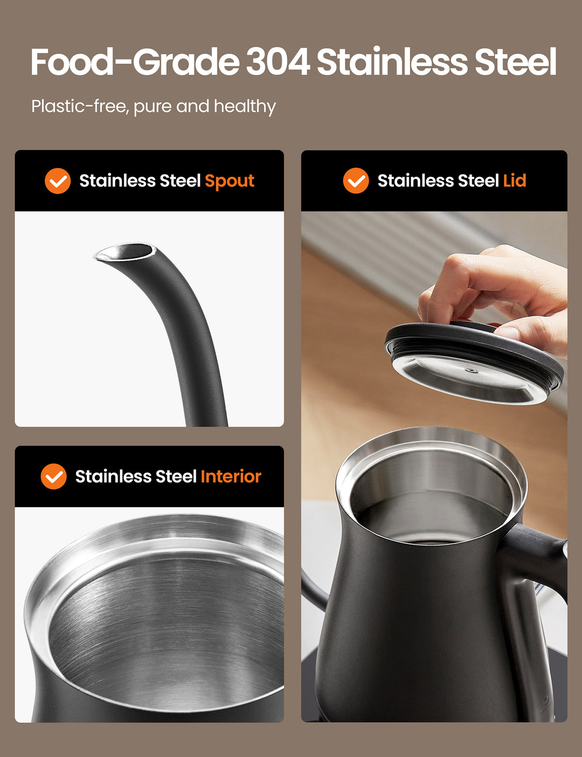 Craftsmanship details of the gooseneck kettle
