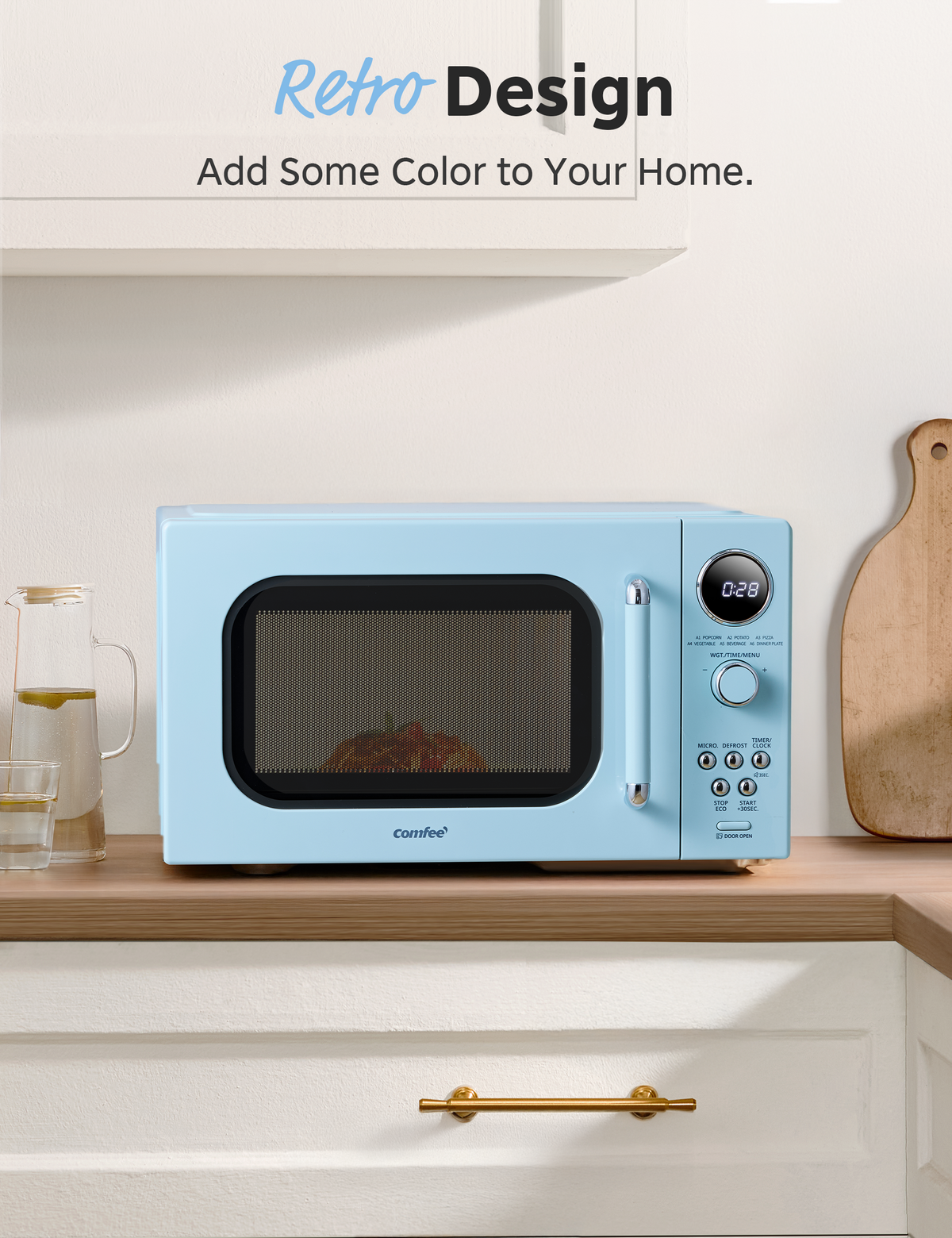 retro microwave on the kitchen table
