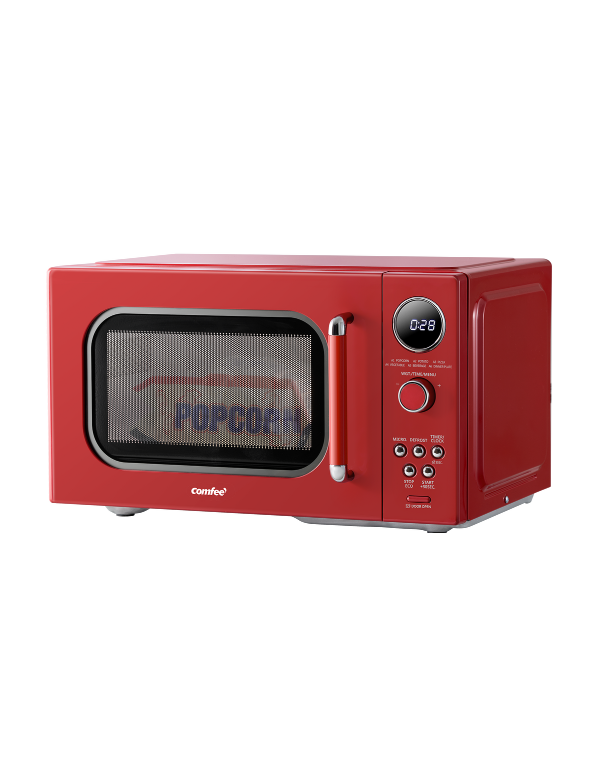 overview of red retro microwave