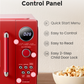 Close-up of red microwave control panel
