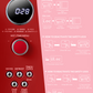 Red microwave control panel with door unlock/safety lock instructions
