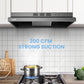 ductless range hood in a kitchen under a cabinet sucking smoke from a pot on a stove