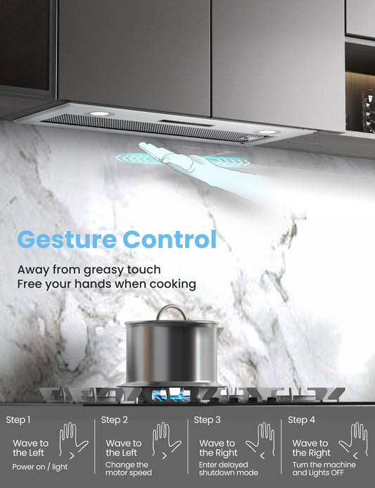 comfee hand wave control range hood sucking steam from a pot of food on a stove