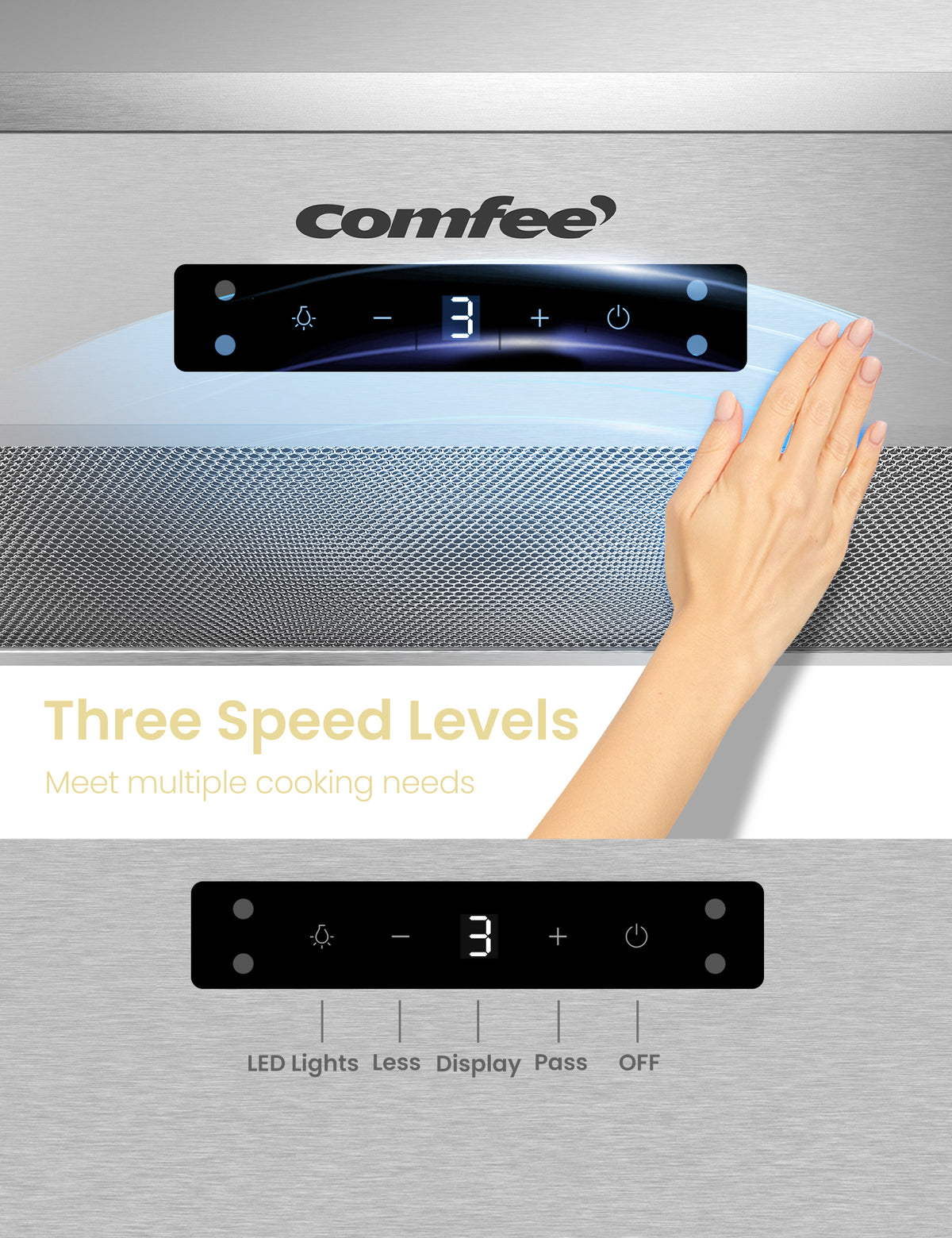 hand wave control panel of comfee range hood