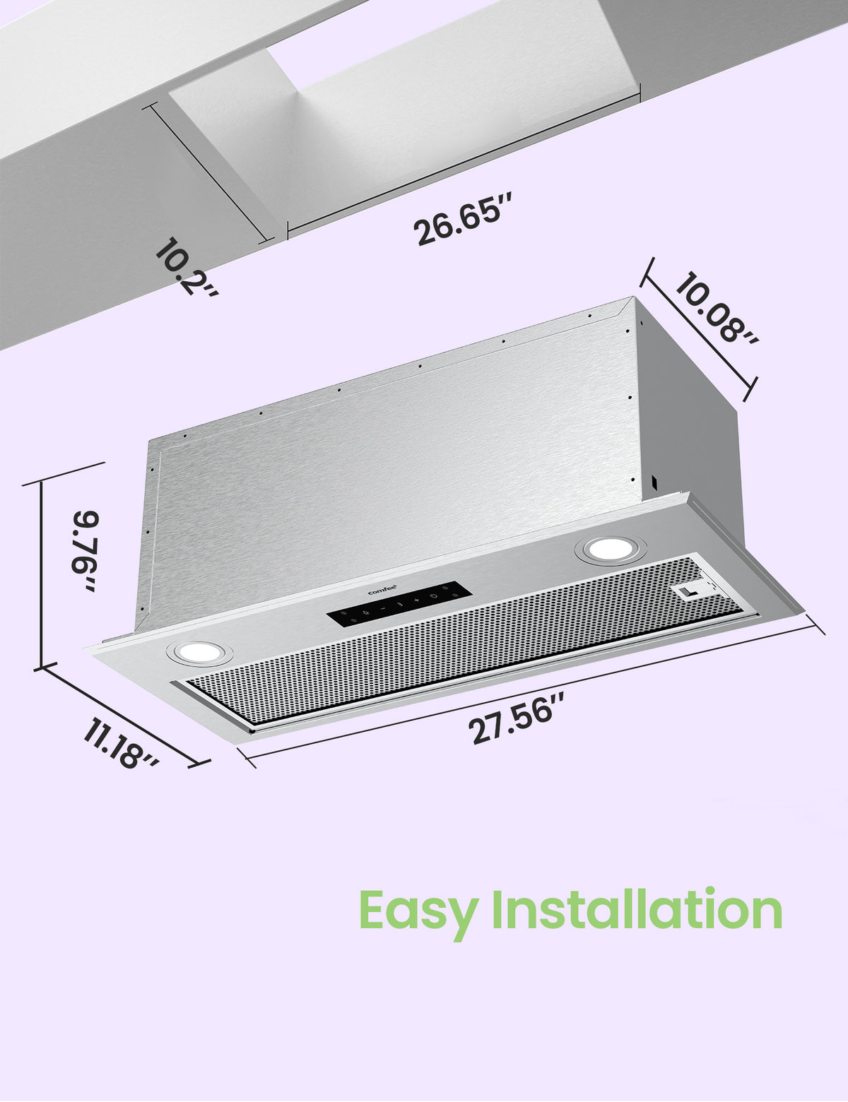 measurements of the comfee insert range hood