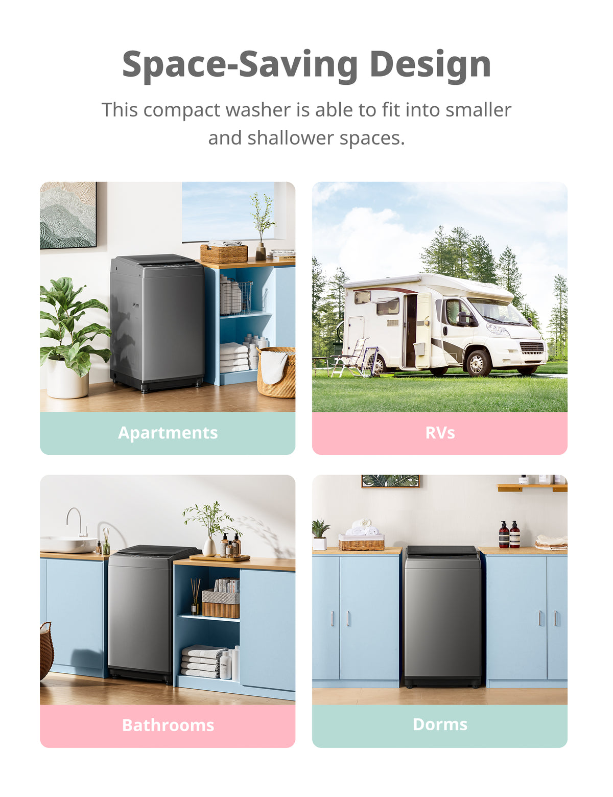 different locations to put the portable comfee washing machine