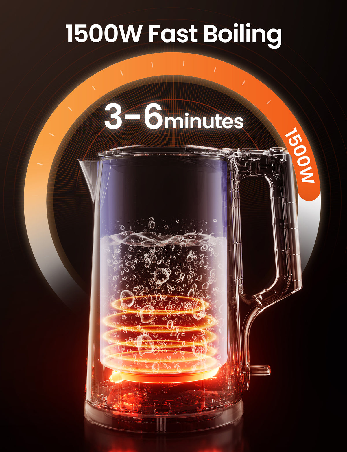 Comfee kettle with 1500w and power operating time 3-6 minutes