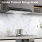 comfee ductless under cabinet filtering smoke from a teapot on stovetop
