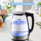 Comfee glass kettle with blue light on table