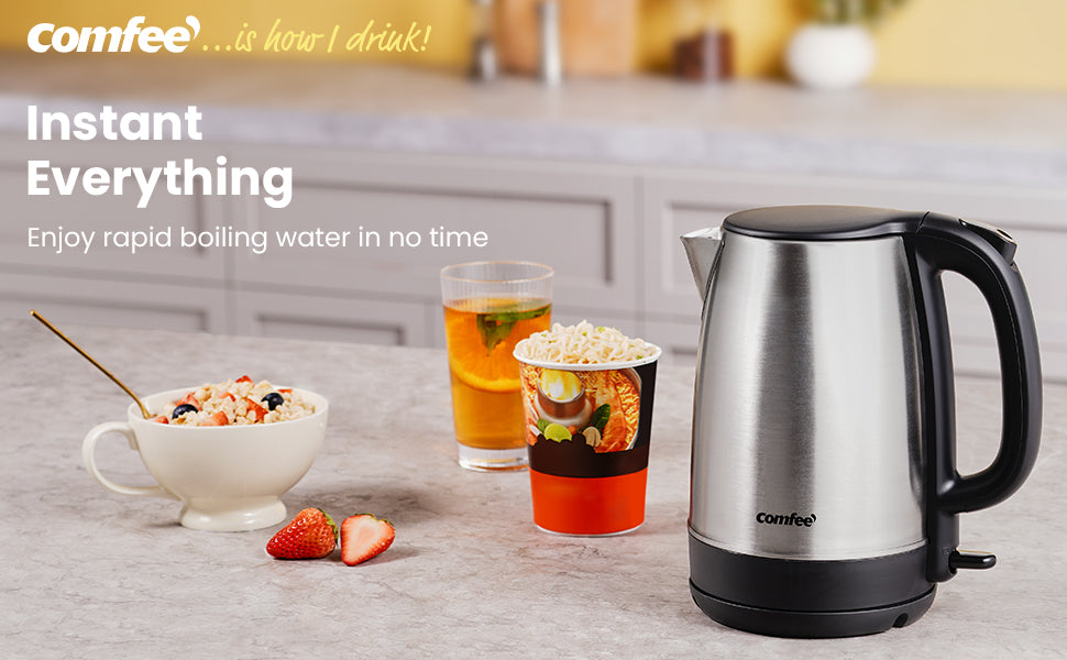 instant noodles and oats next to the kettle