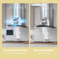 curved glass range hood sucking smoke from a pot on a oven