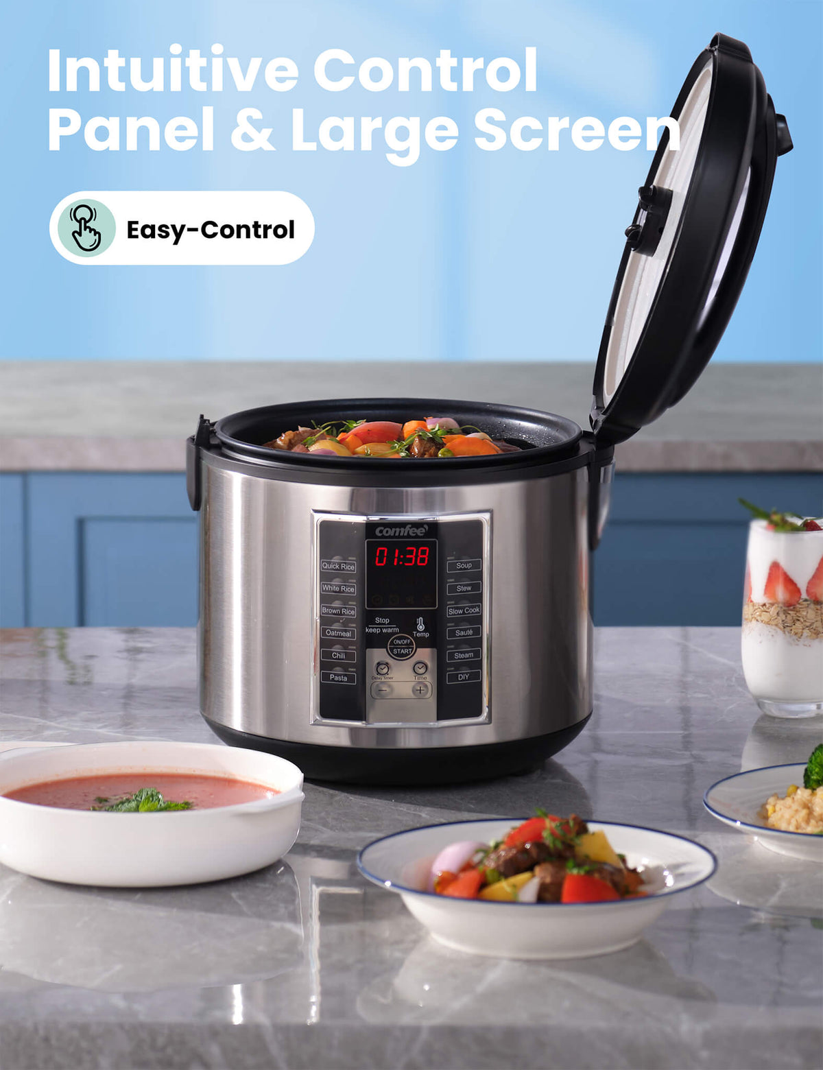 opened rice cooker with meat inside