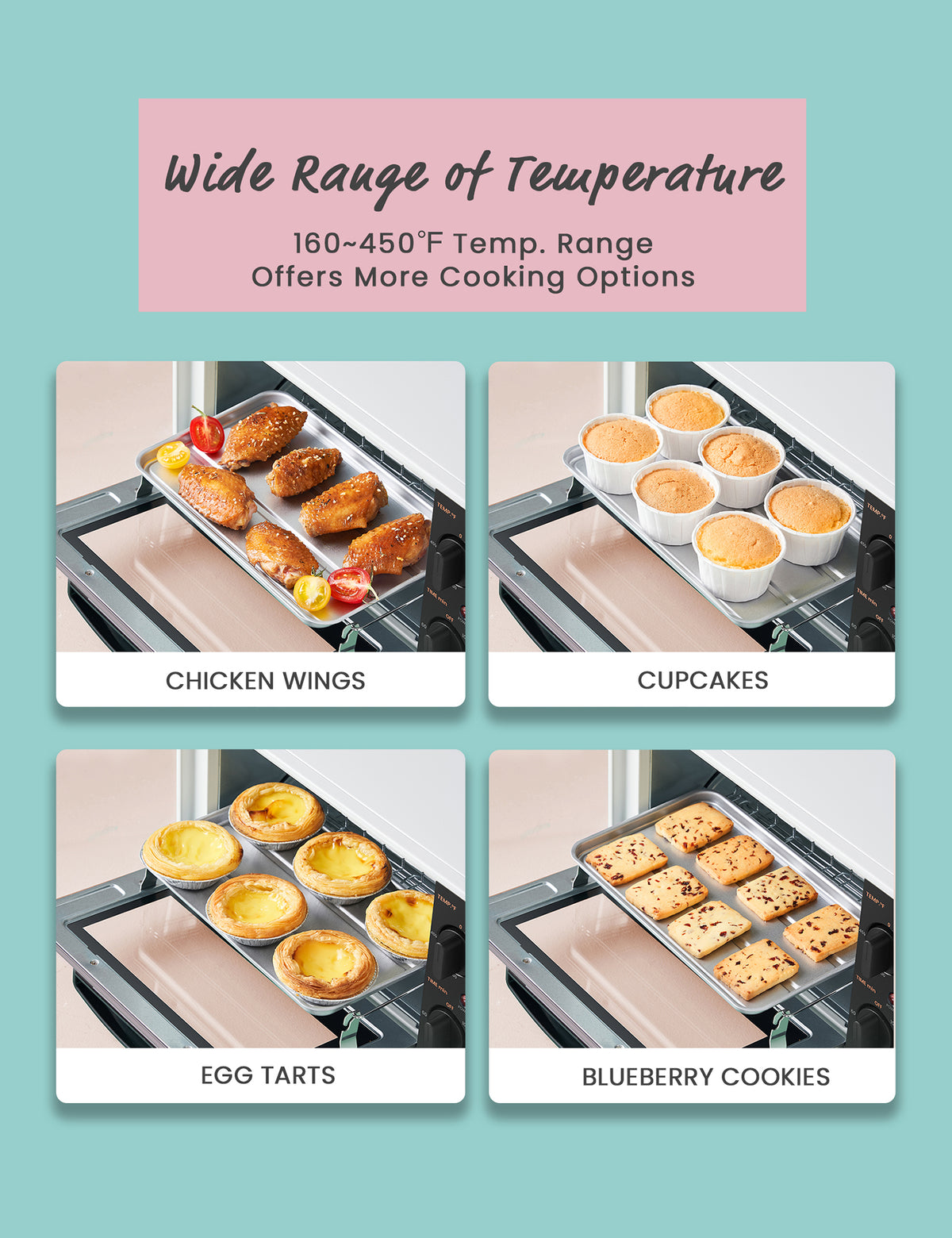 4 types of foods made by mini countertop toaster oven