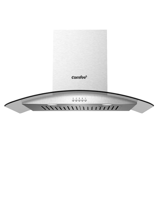 comfee wall mount range hood with curved glass design