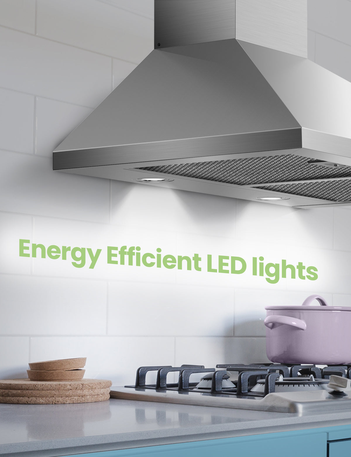 a ducted range hood with its led lights on