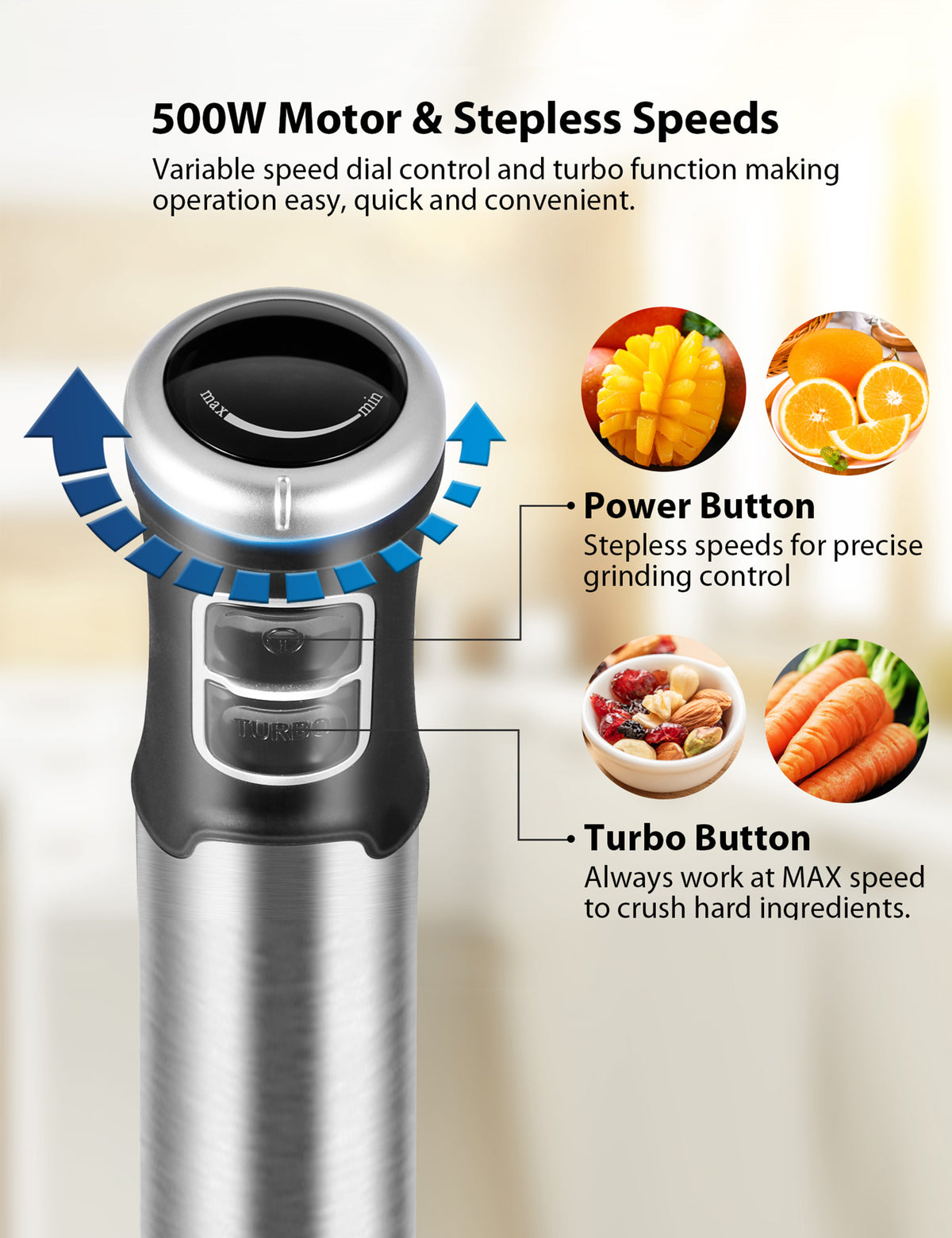 the motor speed of the comfee immersion hand blender